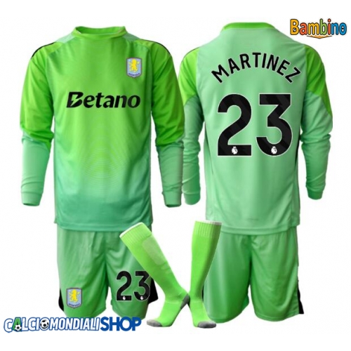 Maglie da calcio Aston Villa Emiliano Martinez #23 Portiere Seconda Maglia Bambino 2025-26 Manica Lunga + Pantaloni corti)